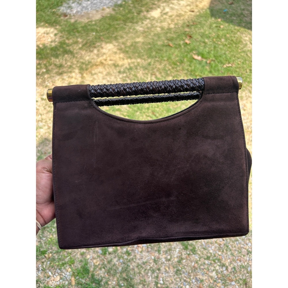 Stuart‎ Weitzman Handbag Women Brown Suede Woven Handle Vintage purse - Picture 6 of 14